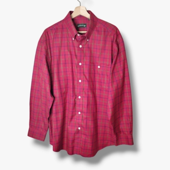 Orvis Red Plaid Shirt L | Holiday Preppy Cabin Core 100% Cotton Button Down - Picture 1 of 9